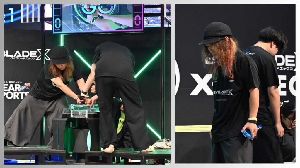 友人でライバルのタツキ選手とMokky選手が対戦する場面と、2人が映る写真を並べた画像